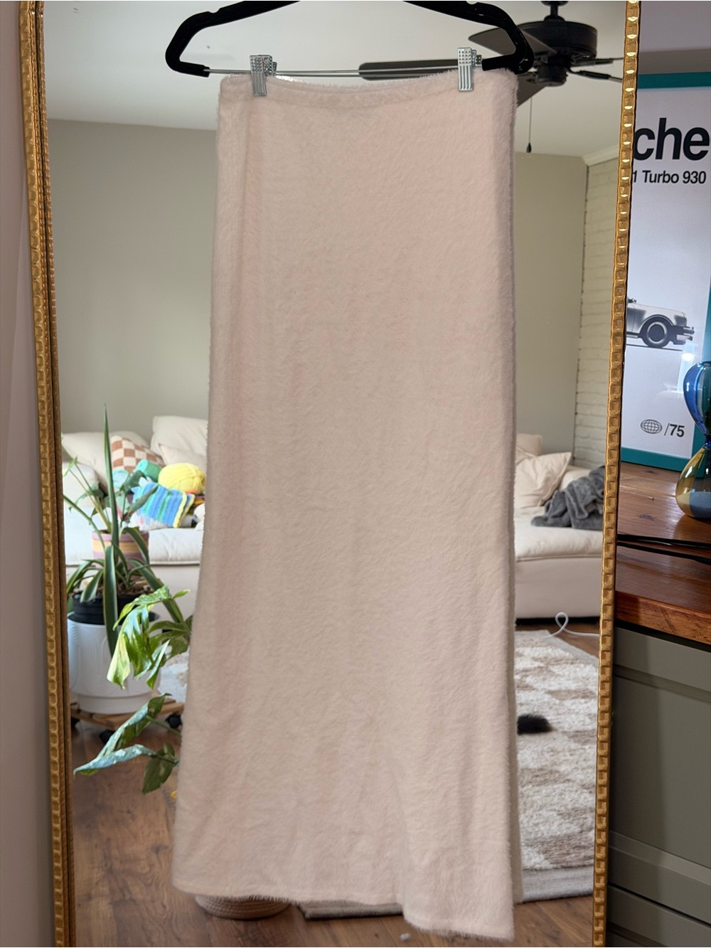 White Fox Cream Fuzzy Maxi Skirt Size M